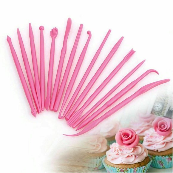 14Pcs Fondant Cake Modeling Tools Pink 5" L - Picture 1 of 3